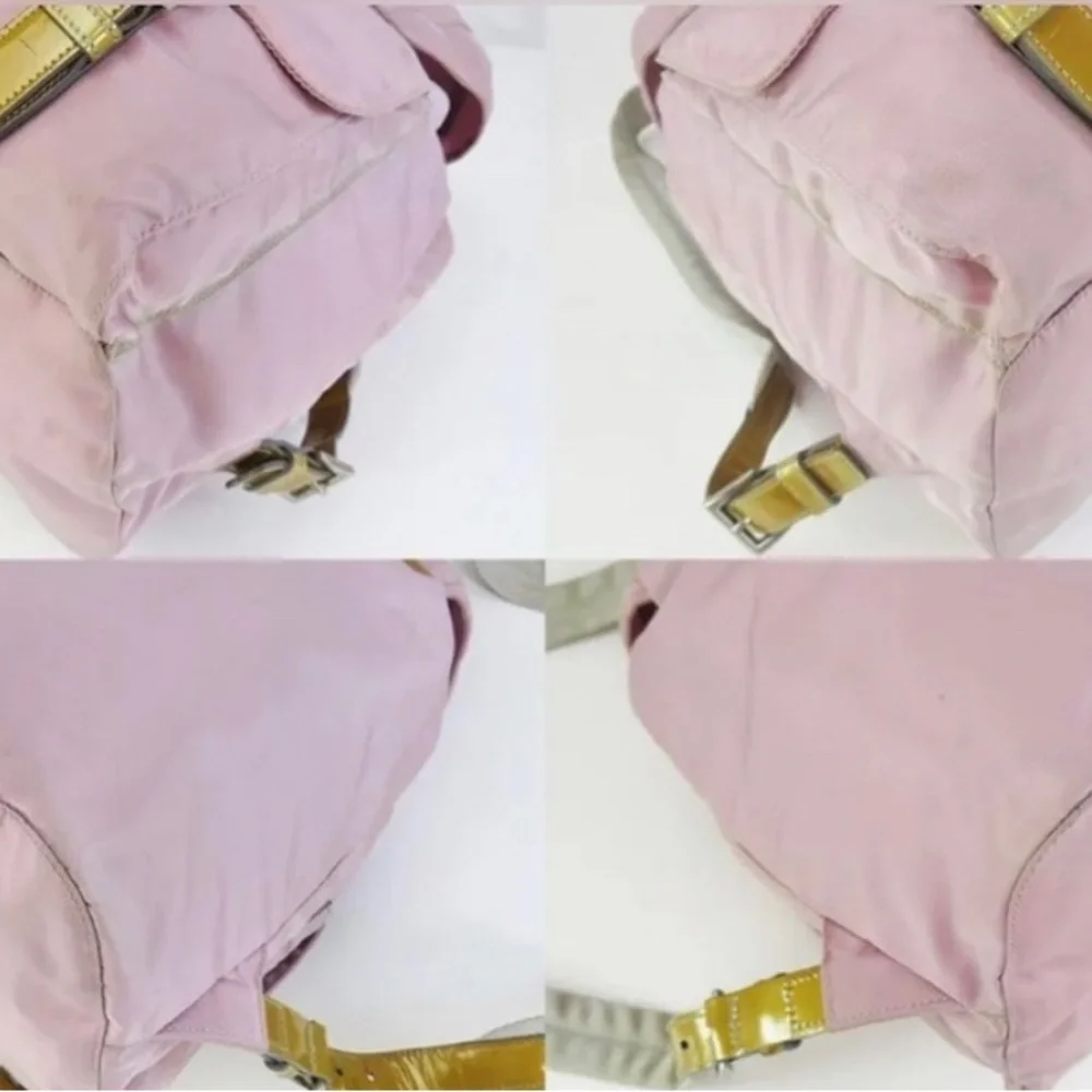 🦄 Authentic PRADA Pink Nylon and Gold Leather Backpack Bag Purse - Picture 5 of 12